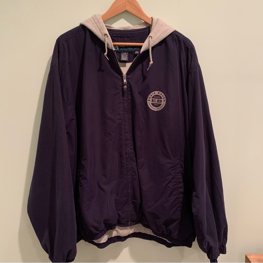 Vintage Eddie Bauer Ebtek Men’s Nylon Jersey Lined Hoodie Zip Up Jacket XL